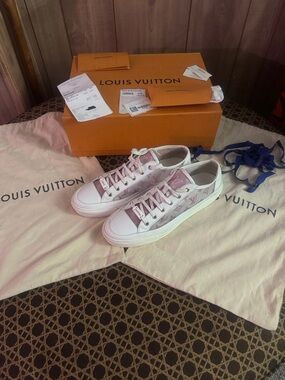 Louis Vuitton Pink and White Monogram Sneakers
